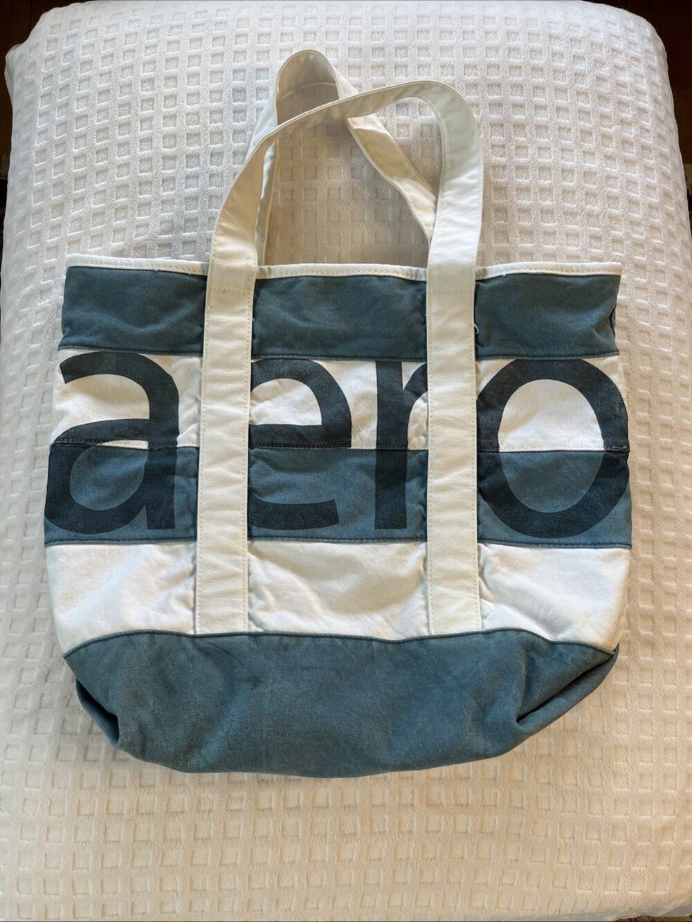 Vintage Aeropostale Y2k canvas tote beach bag White Stripe Overnight Bag